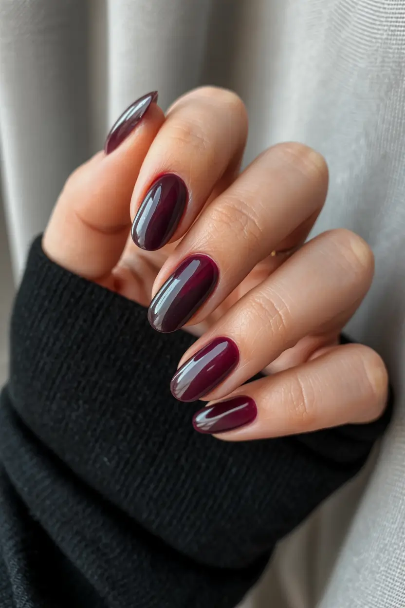 purple nails ideas Deep Berry Plum Shine With Soft Oval Shape