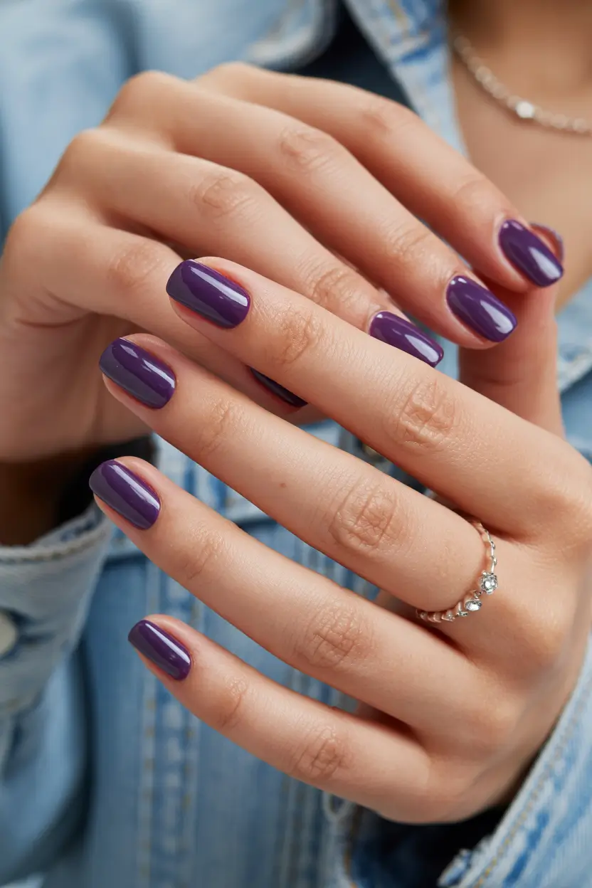purple nails ideas Deep Amethyst Shine With a Classic Shape