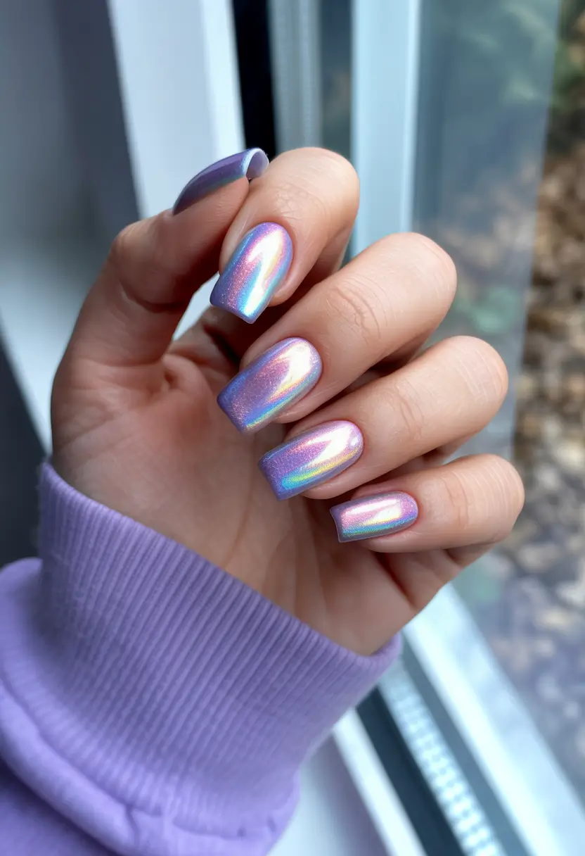 purple nails ideas Iridescent Purple Chrome for a Futuristic Finish
