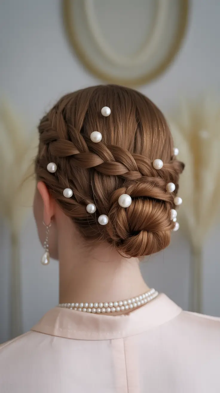 buns hairstyles Braided Pearl Elegance