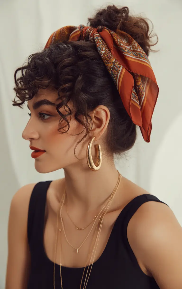 buns hairstyles Curly Scarf High Bun