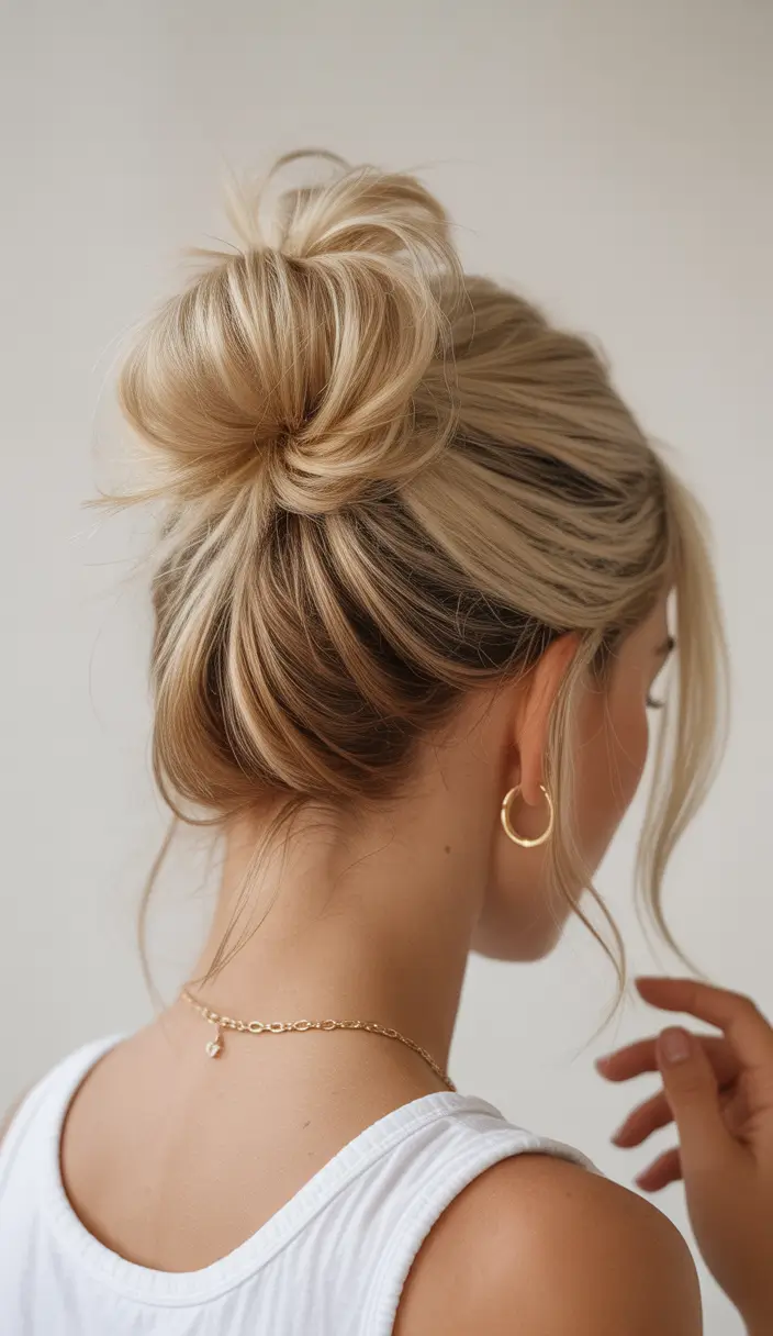 buns hairstyles Effortless Blonde Messy Bun