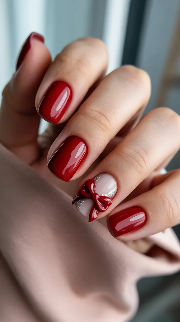 red nails inspiration Gift Bow Red Short Charm