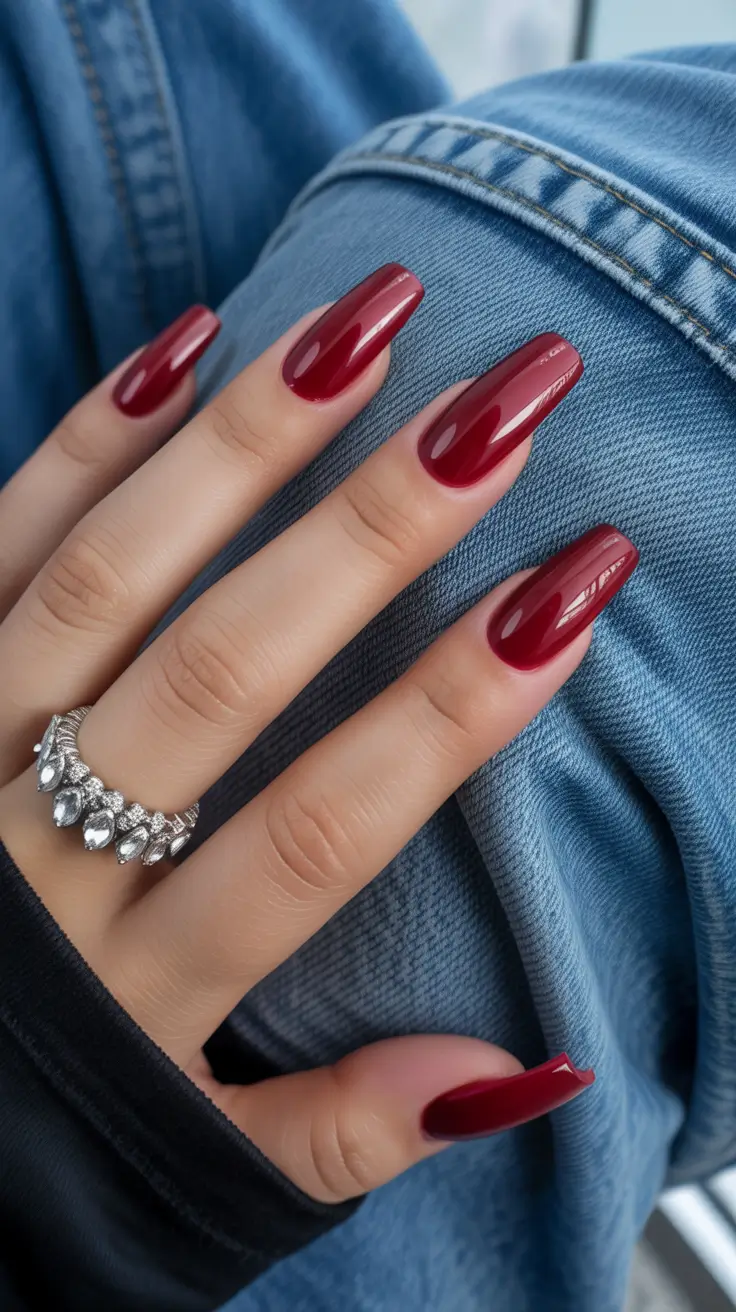 red nails inspiration Classic Glossy Cherry Square Confidence
