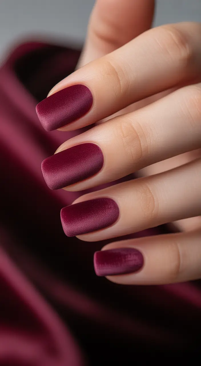 red nails inspiration Velvet Plum Matte Short Sophistication