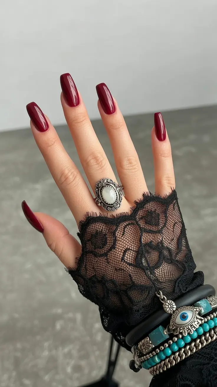 red nails inspiration Deep Cabernet Square Elegance
