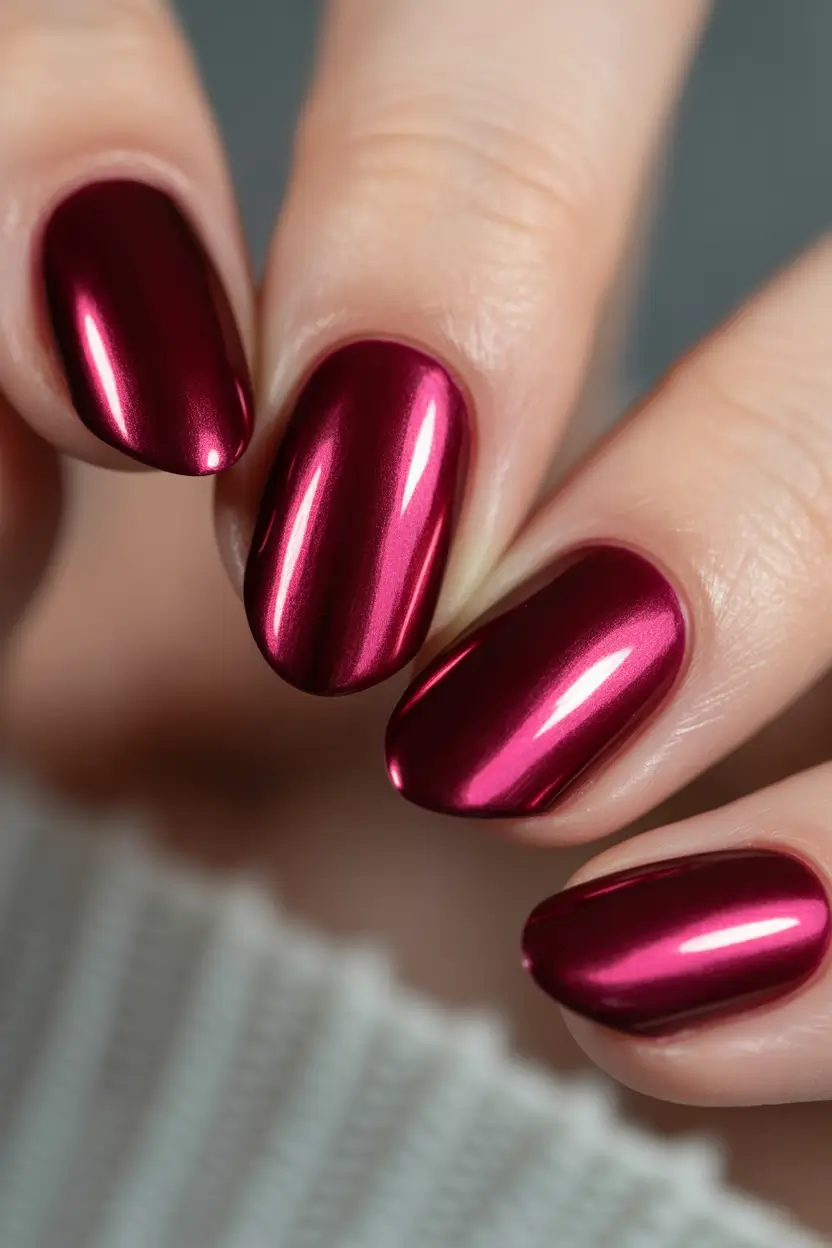 red nails inspiration Metallic Cherry Gloss Almond Shine