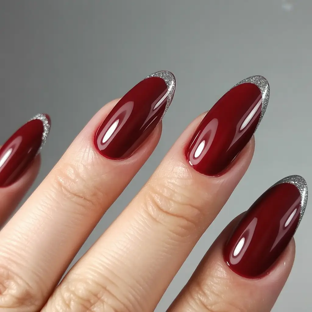 red nails inspiration Silver Tipped Red French Glow