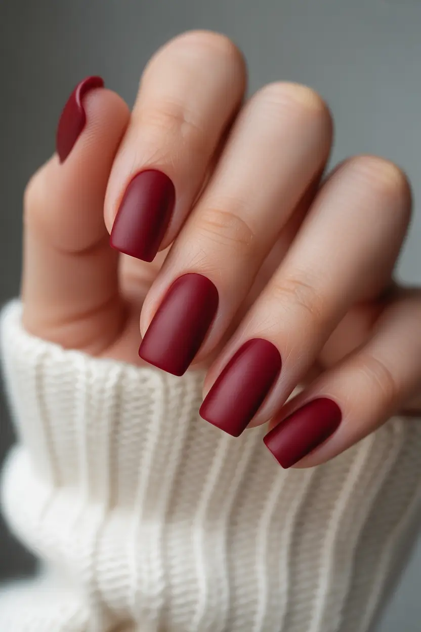 red nails inspiration Velvety Matte Mulled Wine Square