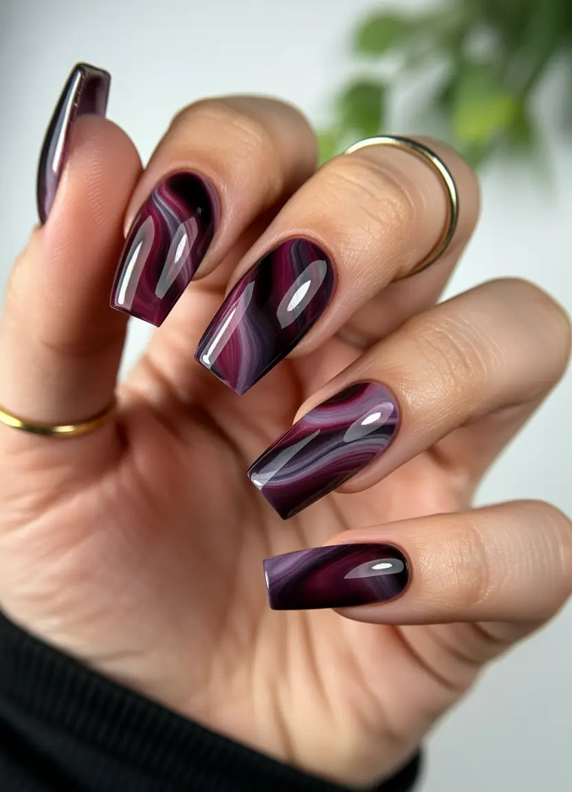 red nails inspiration Dark Marble Square Waves