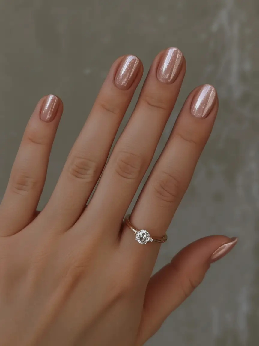 silver chrome nails 2026 Soft Rose Gold Chrome Shine