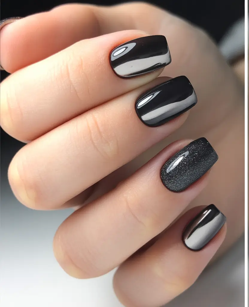 silver chrome nails 2026 Black Chrome Contrast Mix