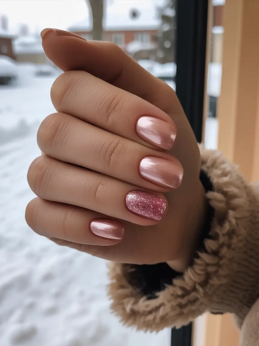 silver chrome nails 2026 Rose Pearl Chrome Soft Glow