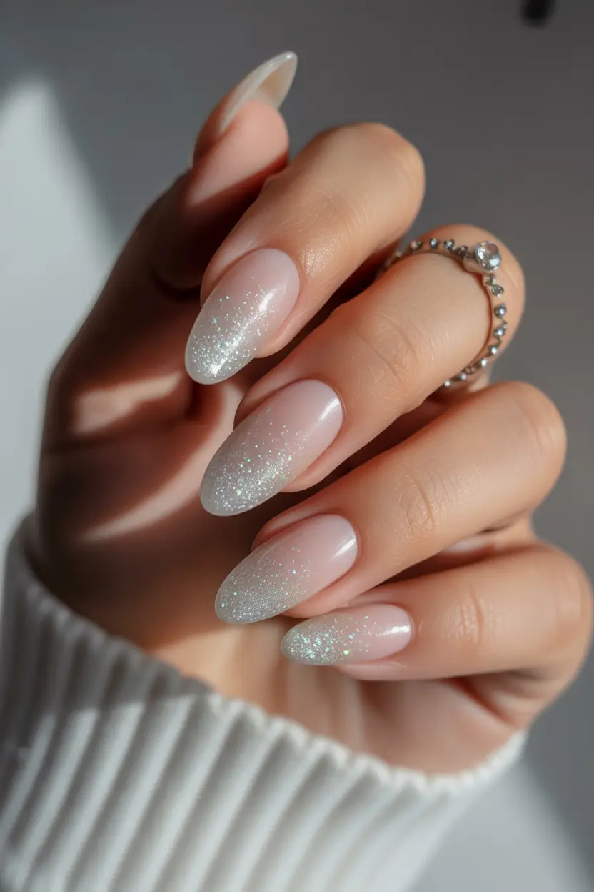 stylish almond nails 2026 Soft Diamond Dust Gradient