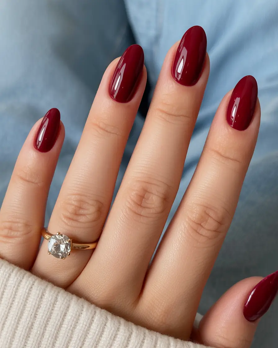 stylish almond nails 2026 Classic Winter Cranberry Gloss