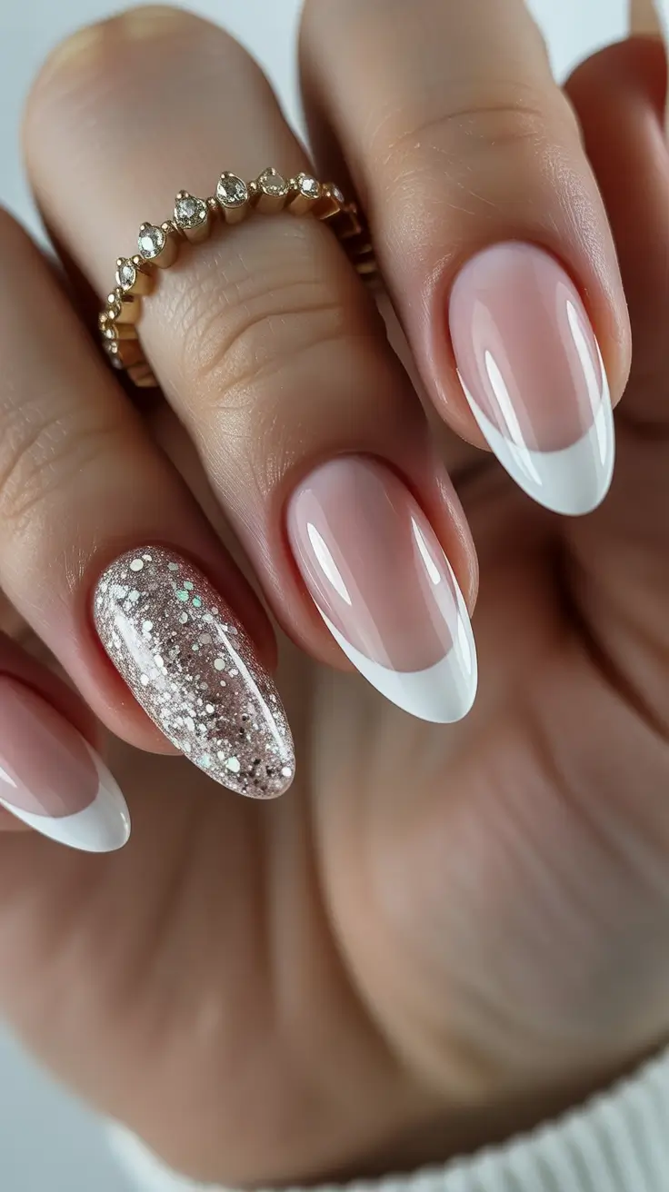 stylish almond nails 2026 Classic French with a Sparkling Twist