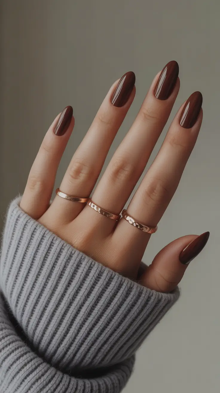 stylish almond nails 2026 Deep Cocoa Almond Sophistication