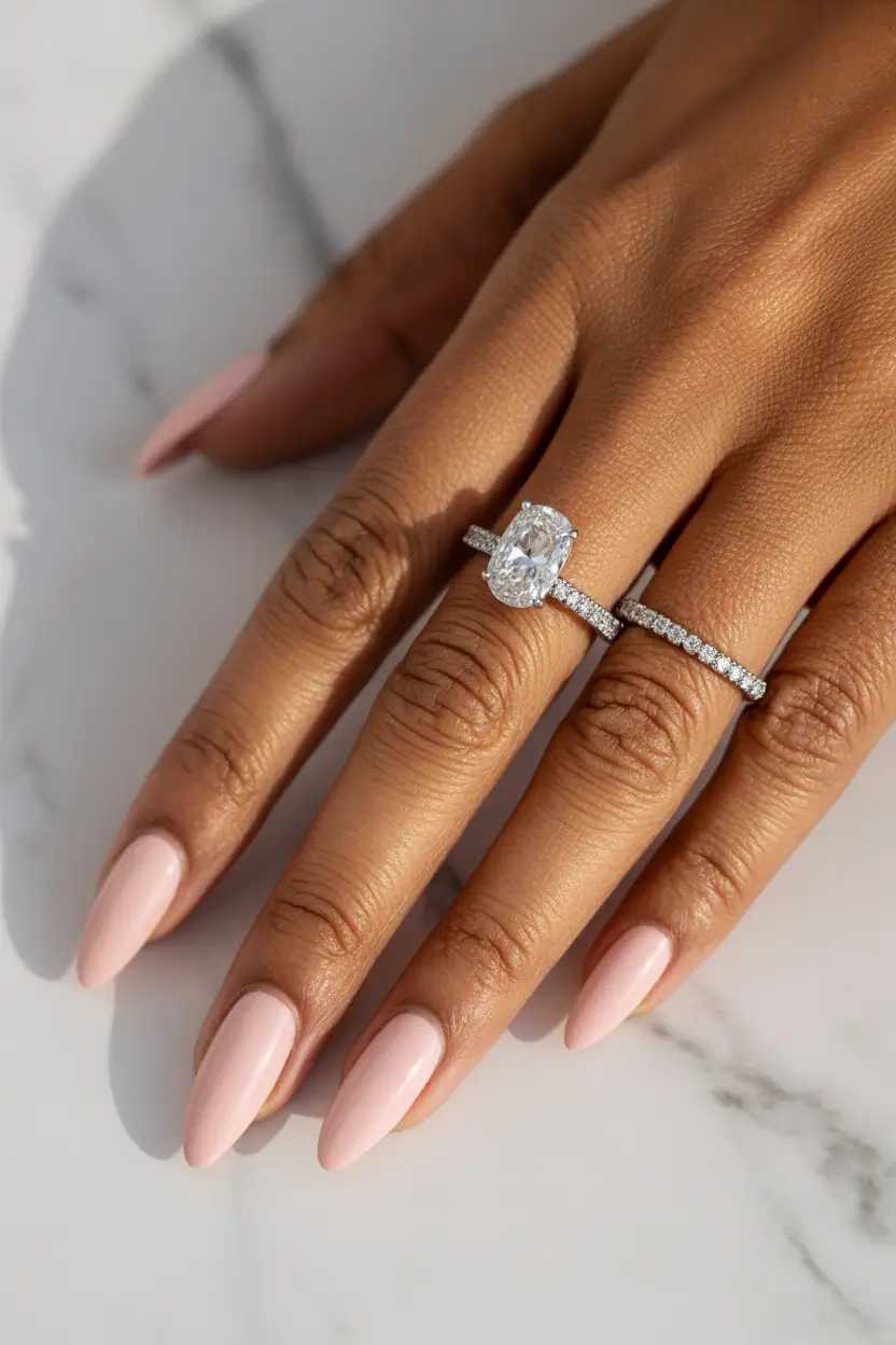 stylish almond nails 2026 Soft Milky Pink Almond Elegance