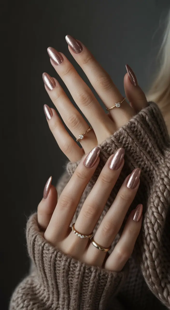 stylish almond nails 2026 Rose Chrome Glow That Feels Like Winter Light