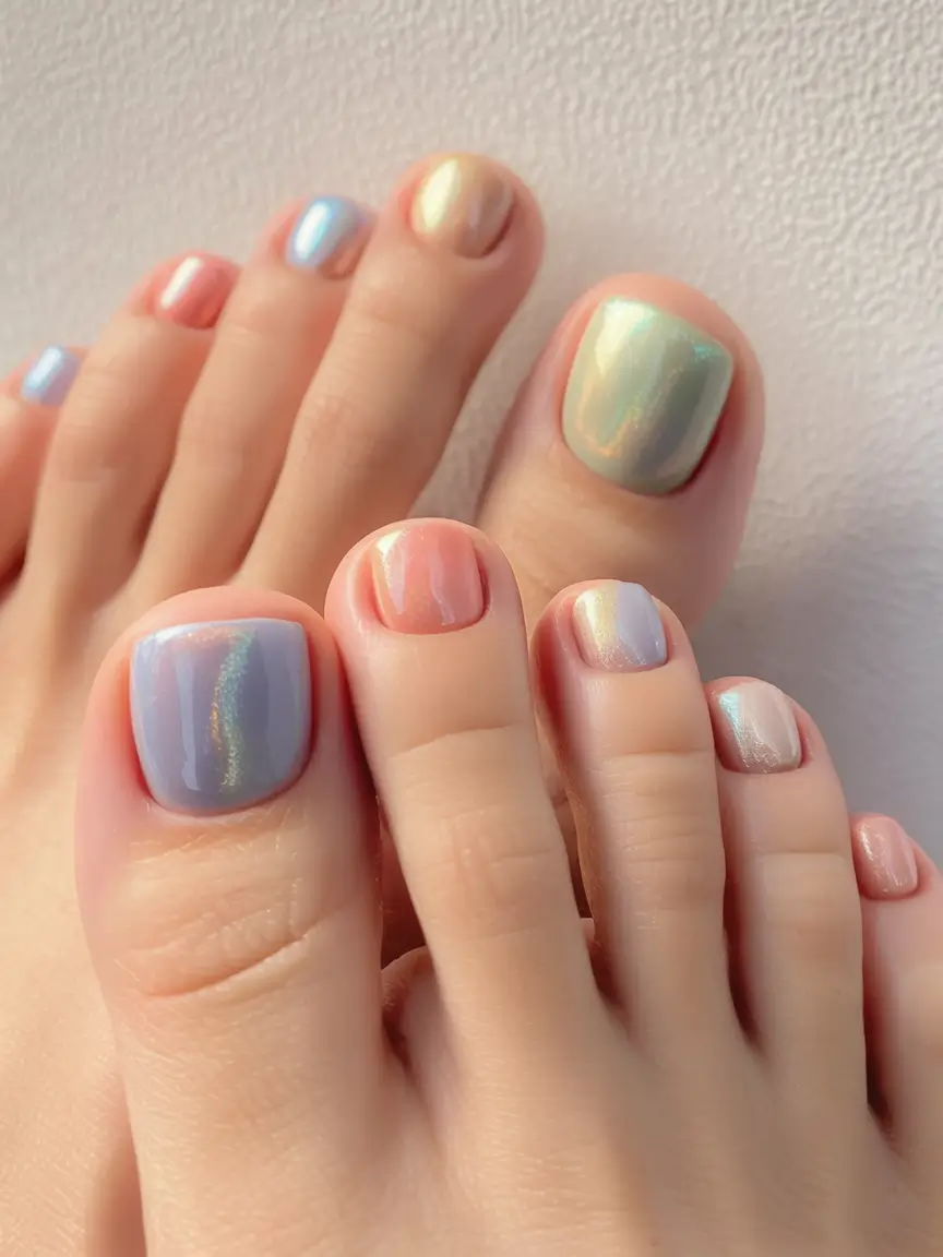 toe nails ideas Dreamy Pastel Rainbow Shimmer