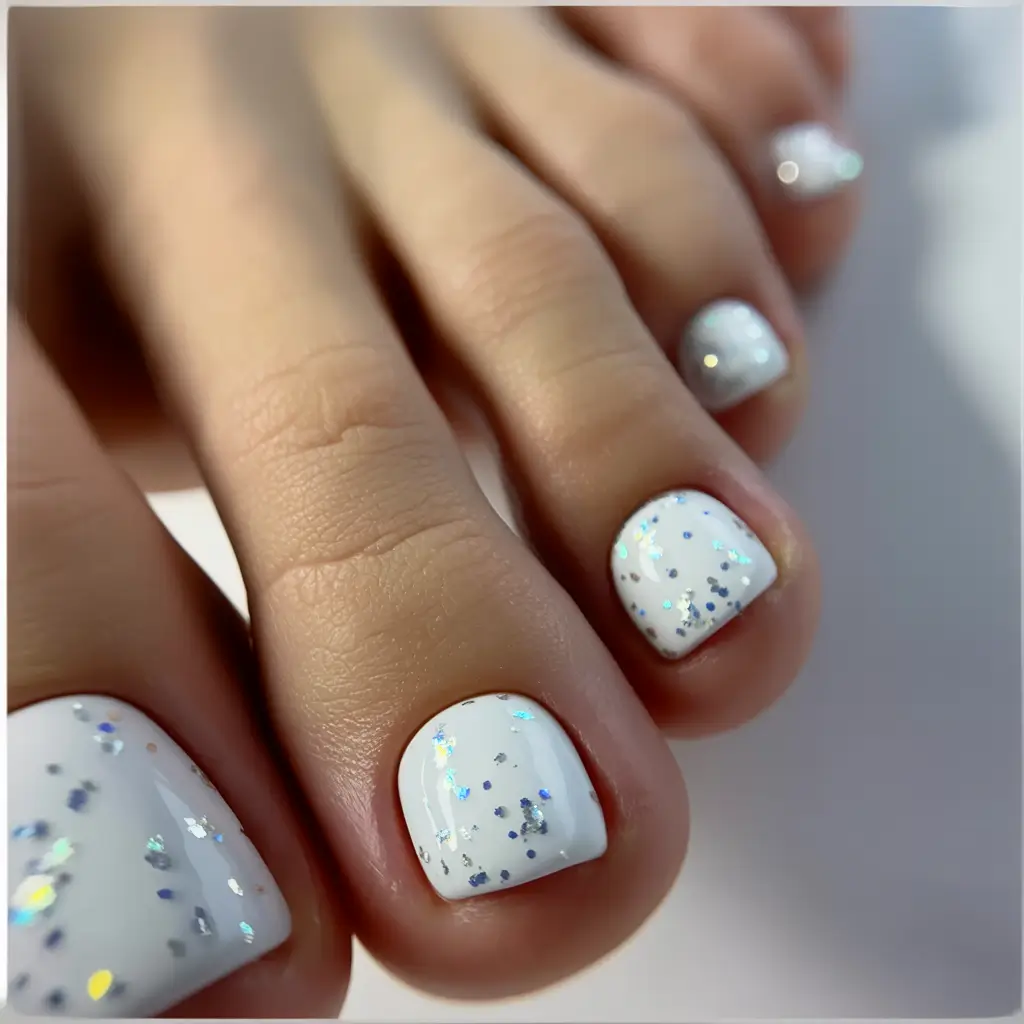 toe nails ideas Icy Snowflake White Sparkle