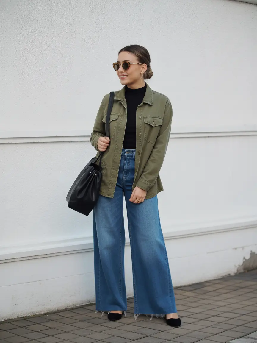 amazing spring fashion outfits 2026 Relaxed Utility Layers With Wide Leg Denim