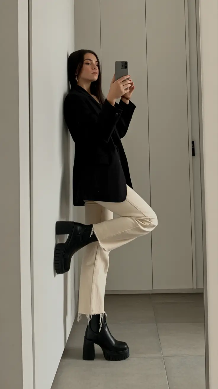 amazing spring fashion outfits 2026 Black Blazer Mood With Cream Denim