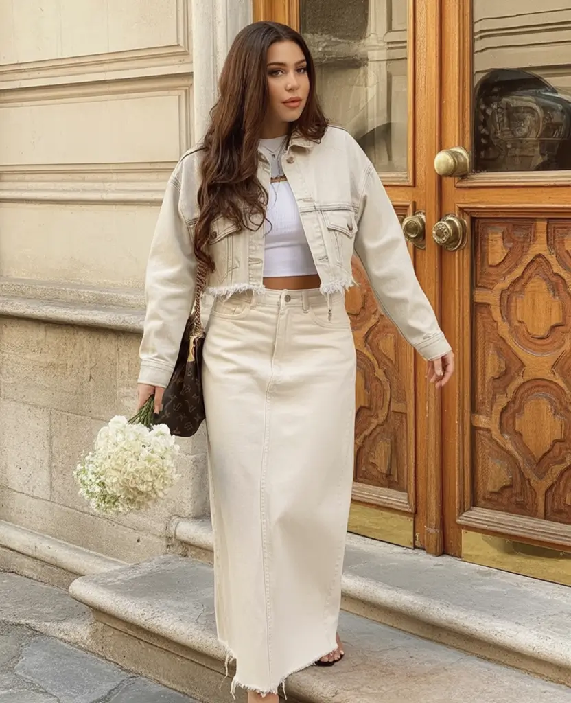 amazing spring fashion outfits 2026 Monochrome Denim With Soft Cream Tones