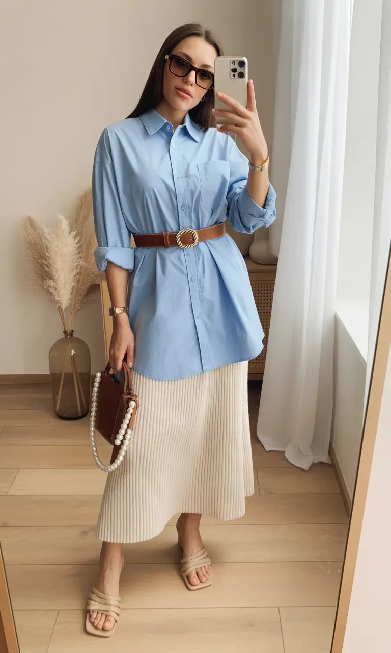 amazing spring fashion outfits 2026 Shirt Dress Styling With a Textured Skirt