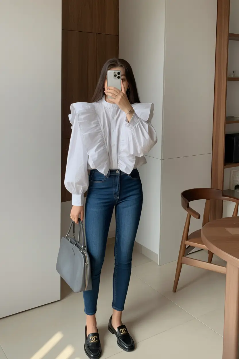 amazing spring fashion outfits 2026 Statement Ruffles With Sleek Denim