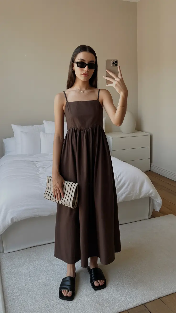 best holiday spring outfits 2026 ideas Minimalist Chocolate Dress For Chic Spring Evenings