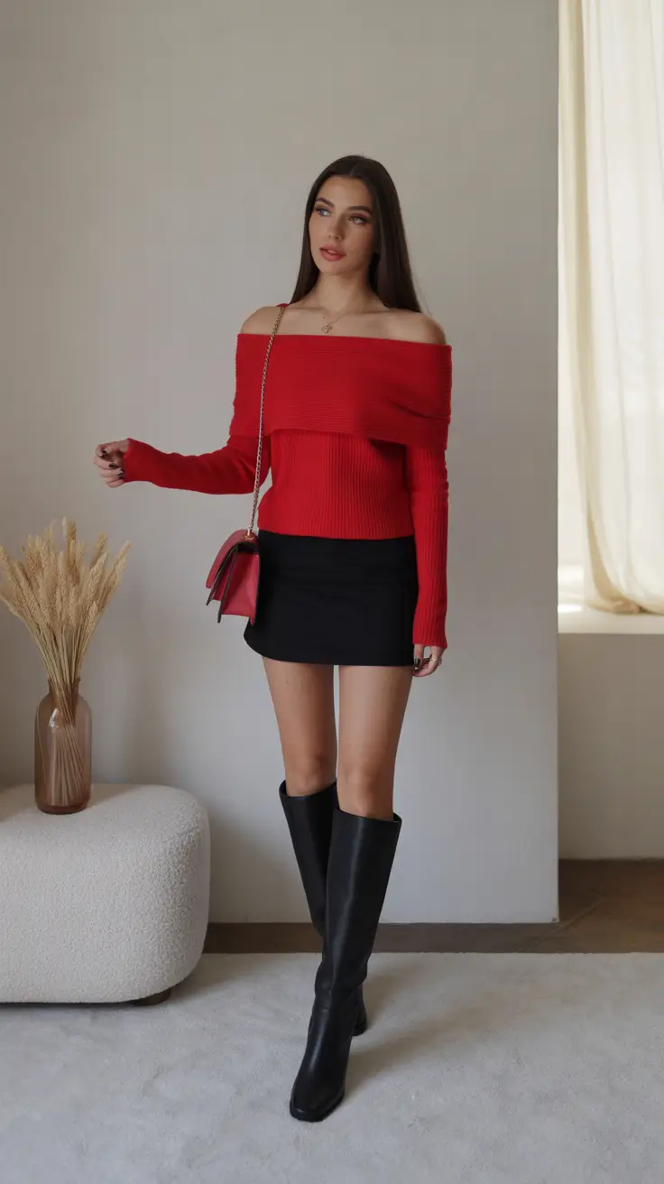 spring birthday outfit 2026 - Red Statement Sweater With Chic Minimal Accents