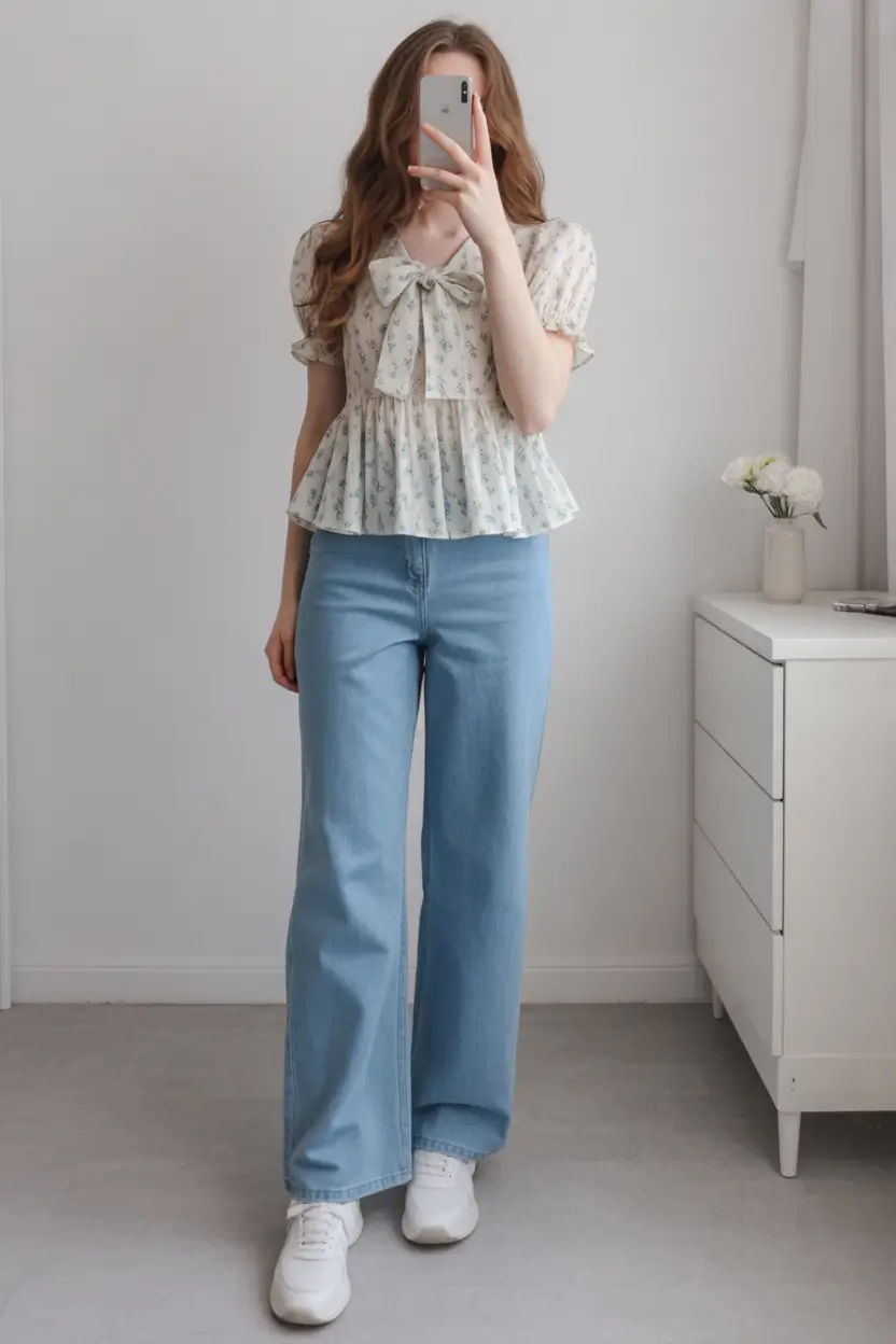 comfy casual spring outfits 2026 Soft florals meeting relaxed denim ease