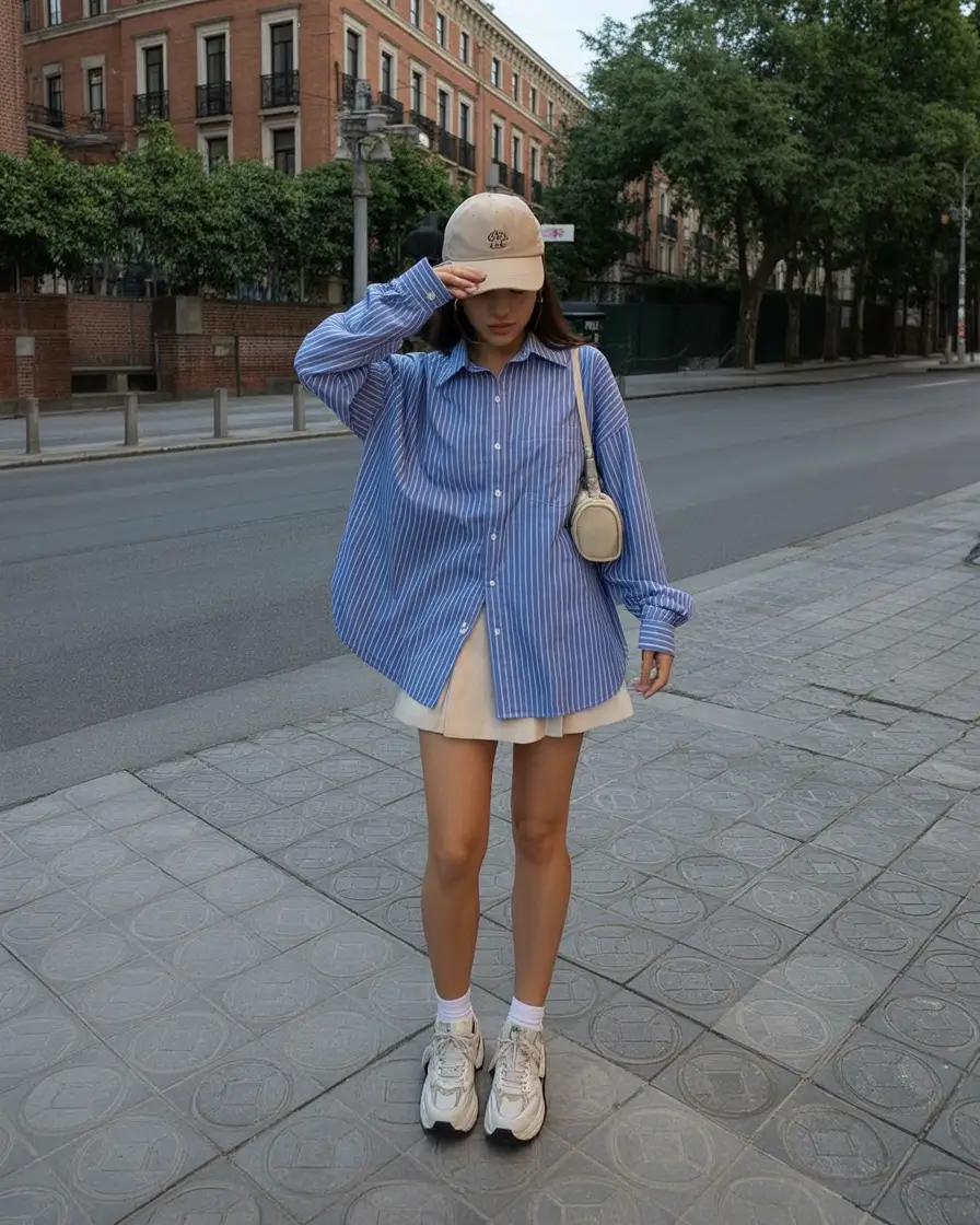 comfy casual spring outfits 2026 Playful contrasts with sporty charm