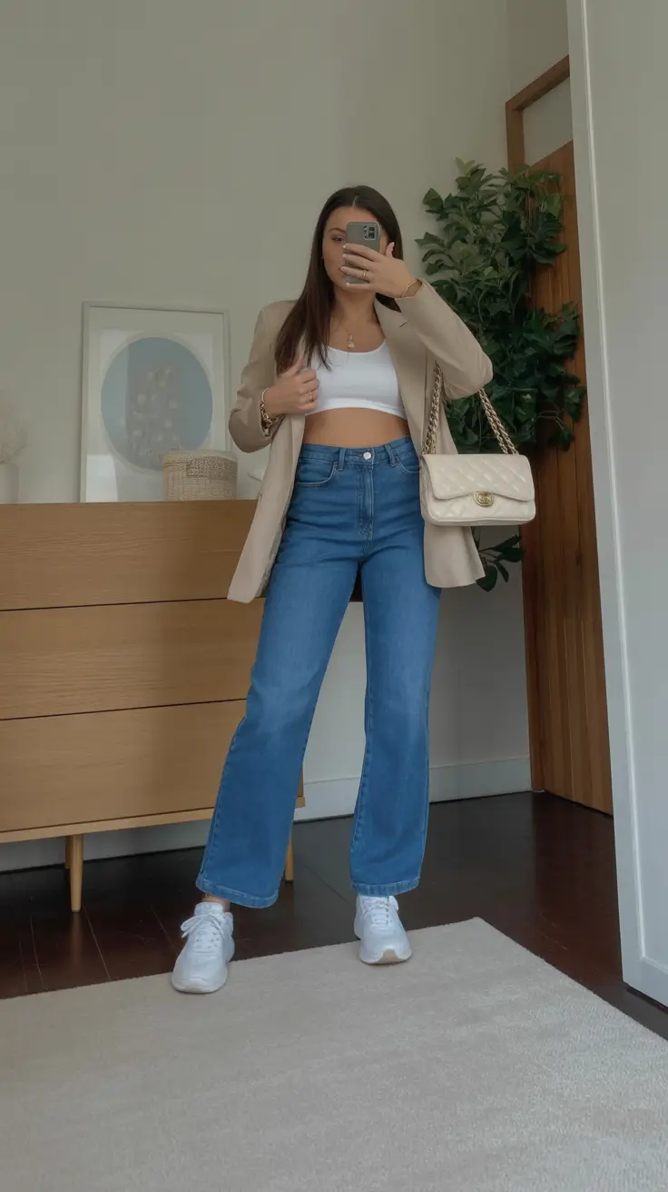 comfy casual spring outfits 2026 Soft tailoring meeting effortless denim