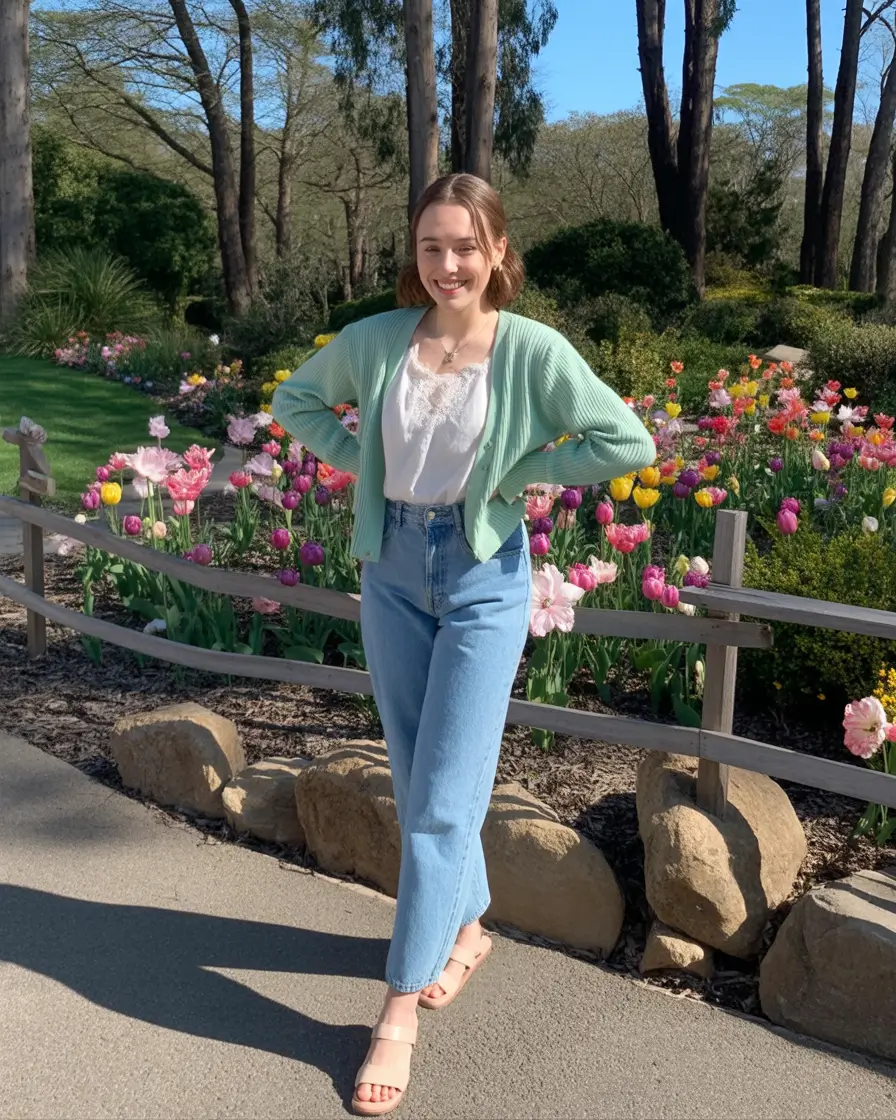 comfy casual spring outfits 2026 Mint layers bringing a soft spring glow
