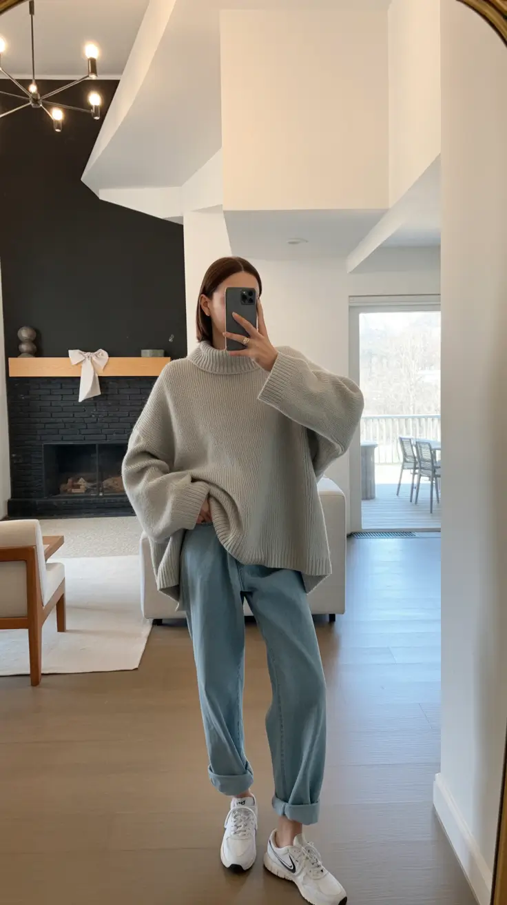 comfy spring outfits for relaxation 2026 The Oversized Grey Sweater That Makes Every Day Feel Slower