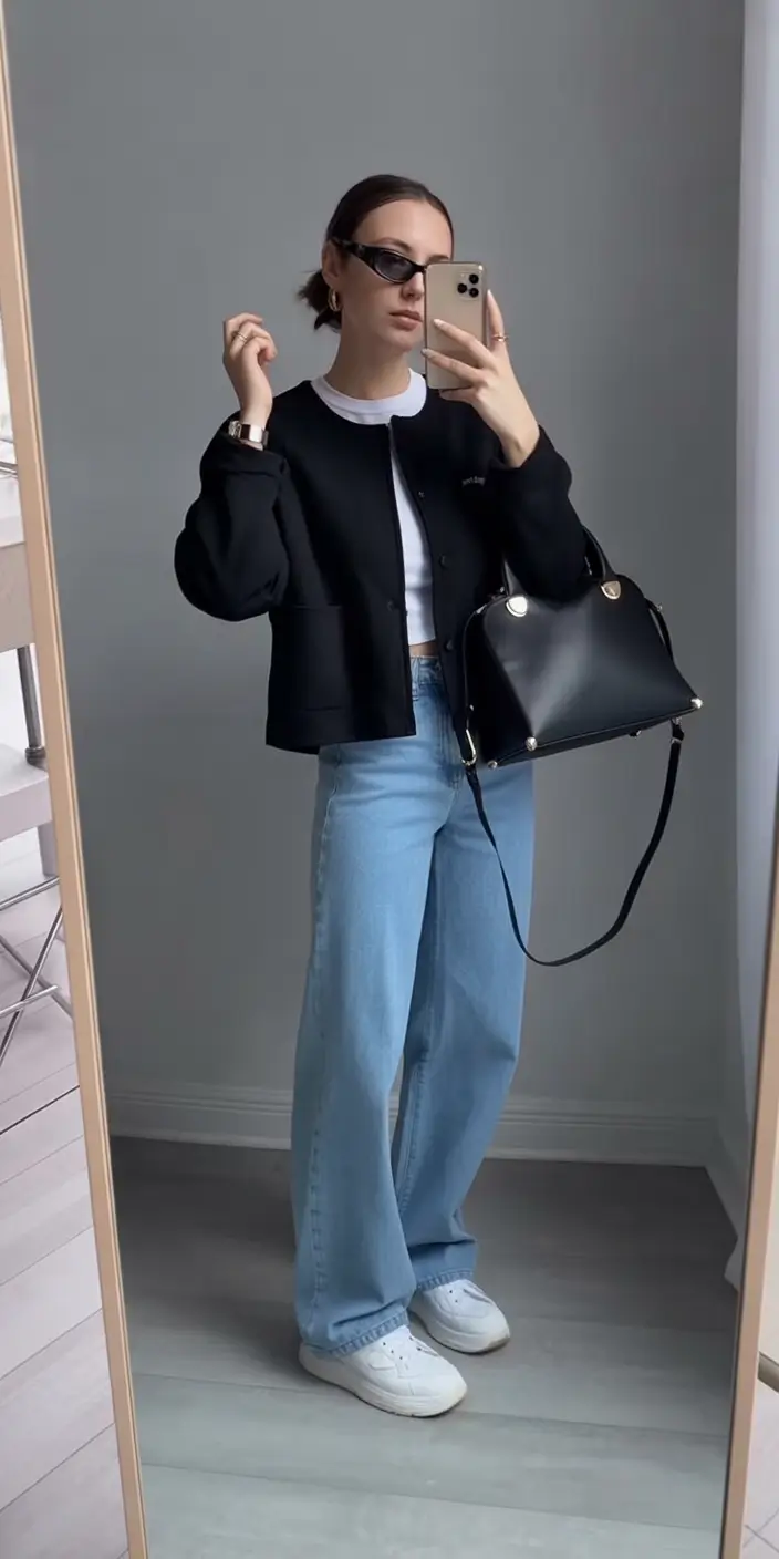 comfy spring outfits for relaxation 2026 Black Jacket Minimalism for Polished Spring Simplicity