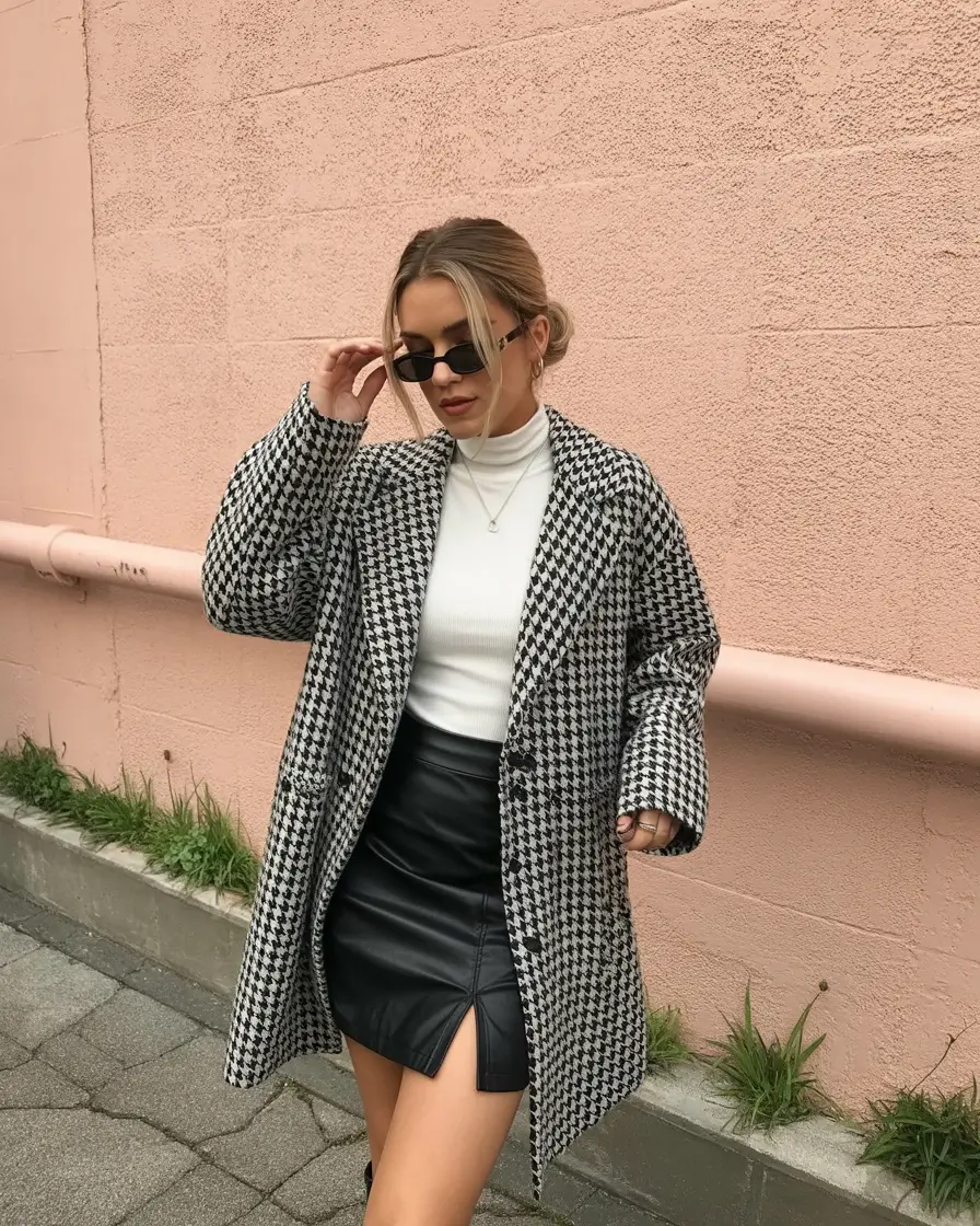 comfy spring outfits for relaxation 2026 Houndstooth Confidence for Brisk Spring Moments