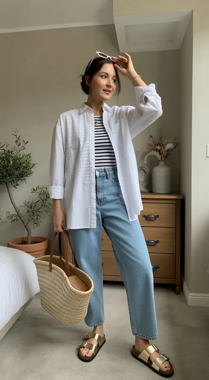 comfy spring outfits for relaxation 2026 The Striped Shirt Combination That Feels Like Spring Vacation