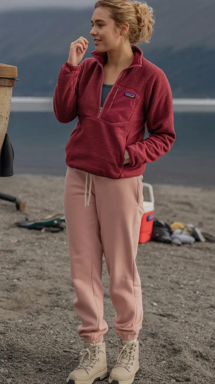 cute camping spring outfits 2026 Warm Berry Fleece And Soft Neutrals