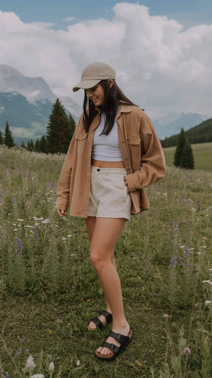 cute camping spring outfits 2026 Soft Meadow Corduroy Layers