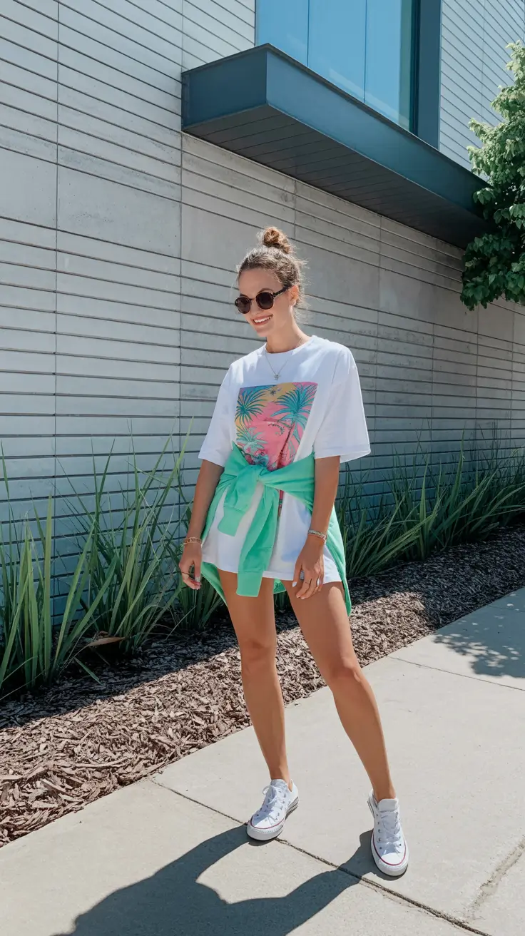 cute spring outfit with a t-shirt 2026 Oversized Tee With Soft Green Layer