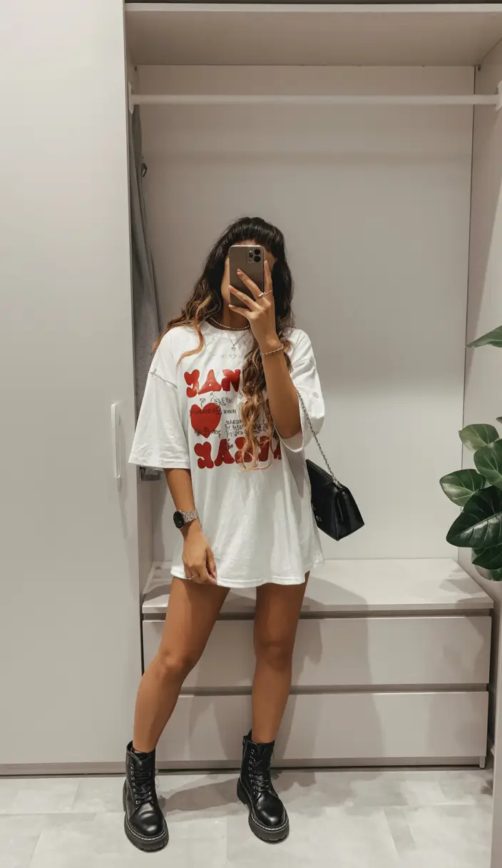cute spring outfit with a t-shirt 2026 Playful Tee Dress With Combat Boots