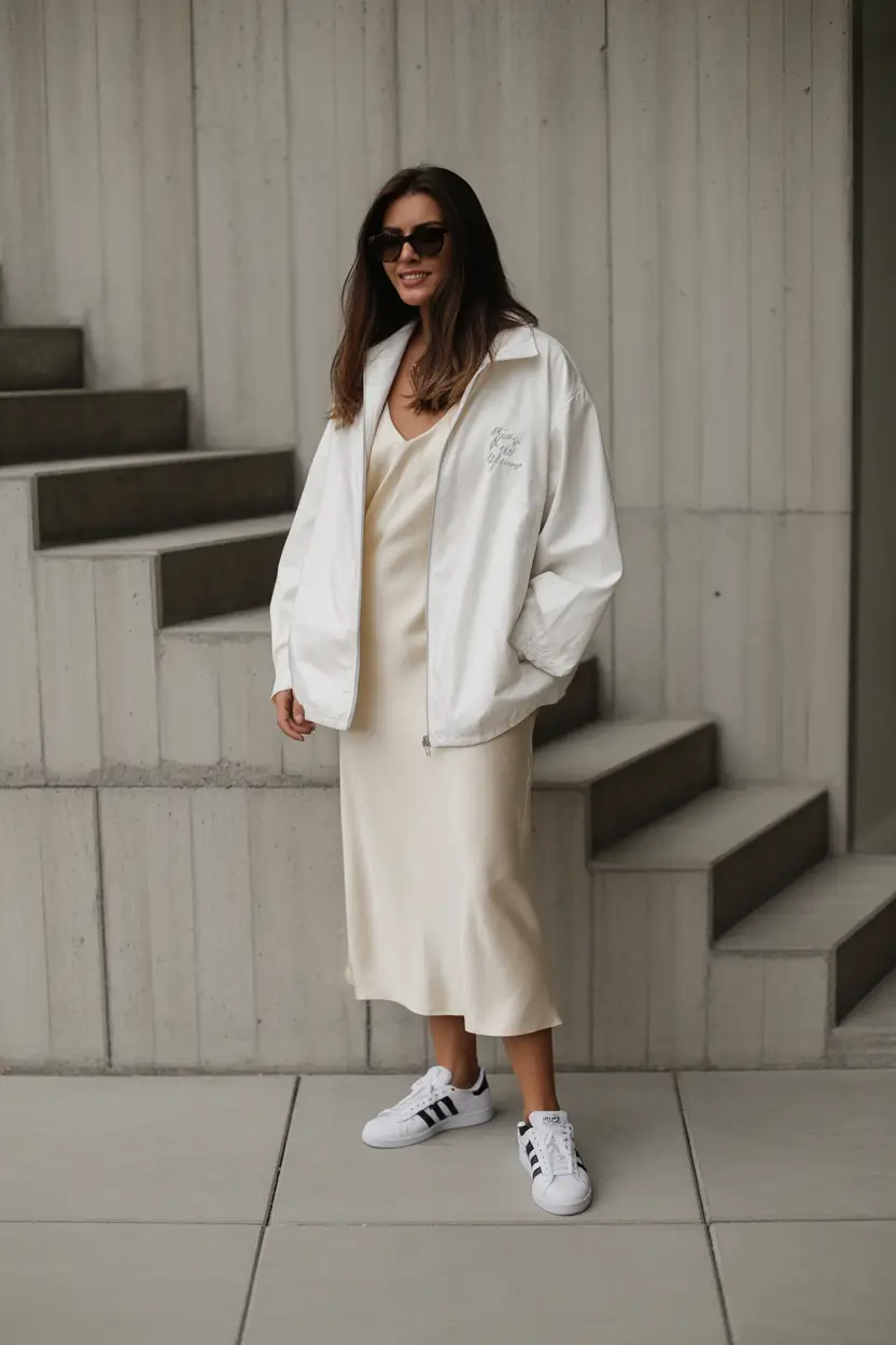 spring outfits women 2026 Minimal Silk with Relaxed Spring Athletic Energy