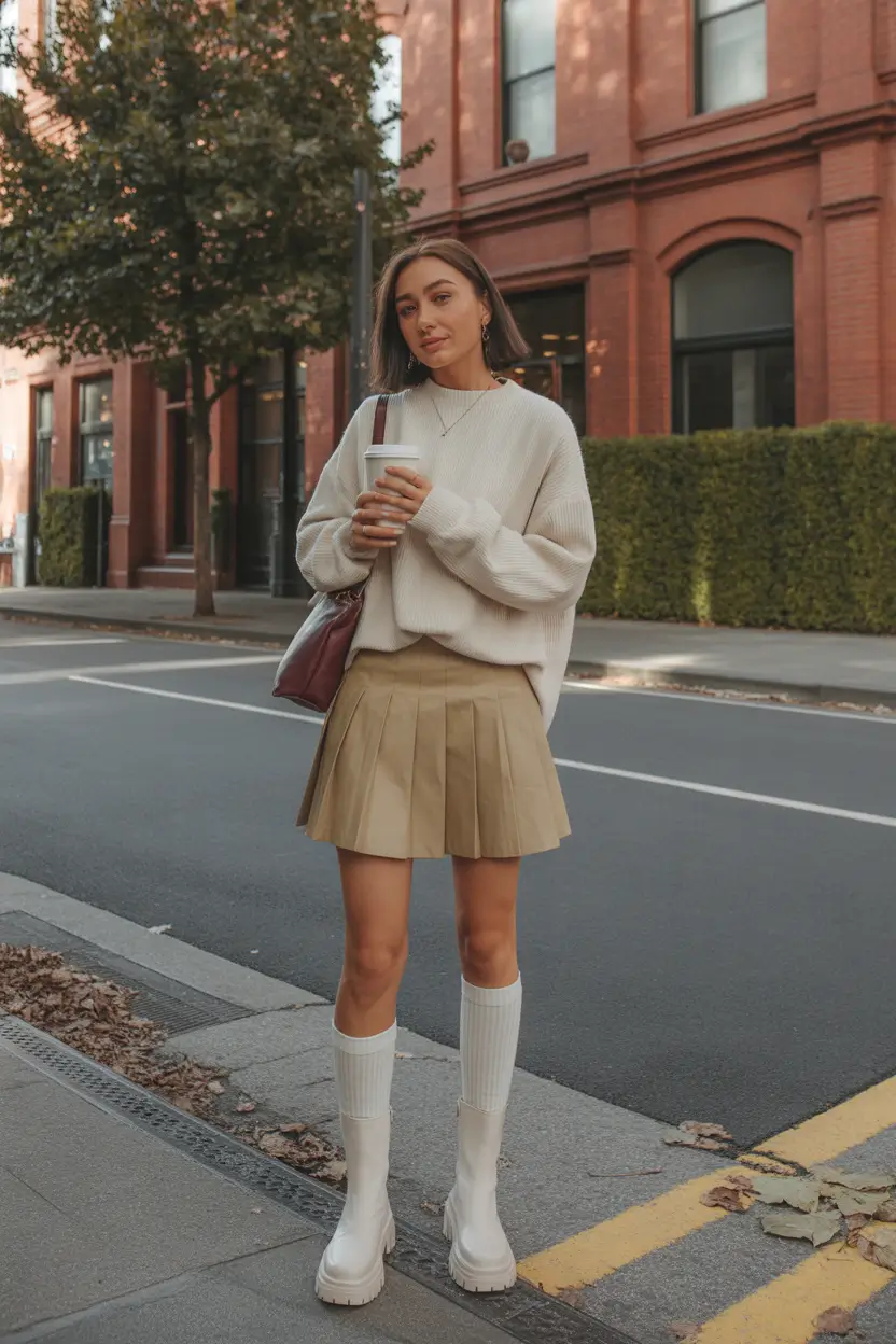 cute spring school outfits 2026 The Soft Sweater and Pleated Skirt Sweet Preppy