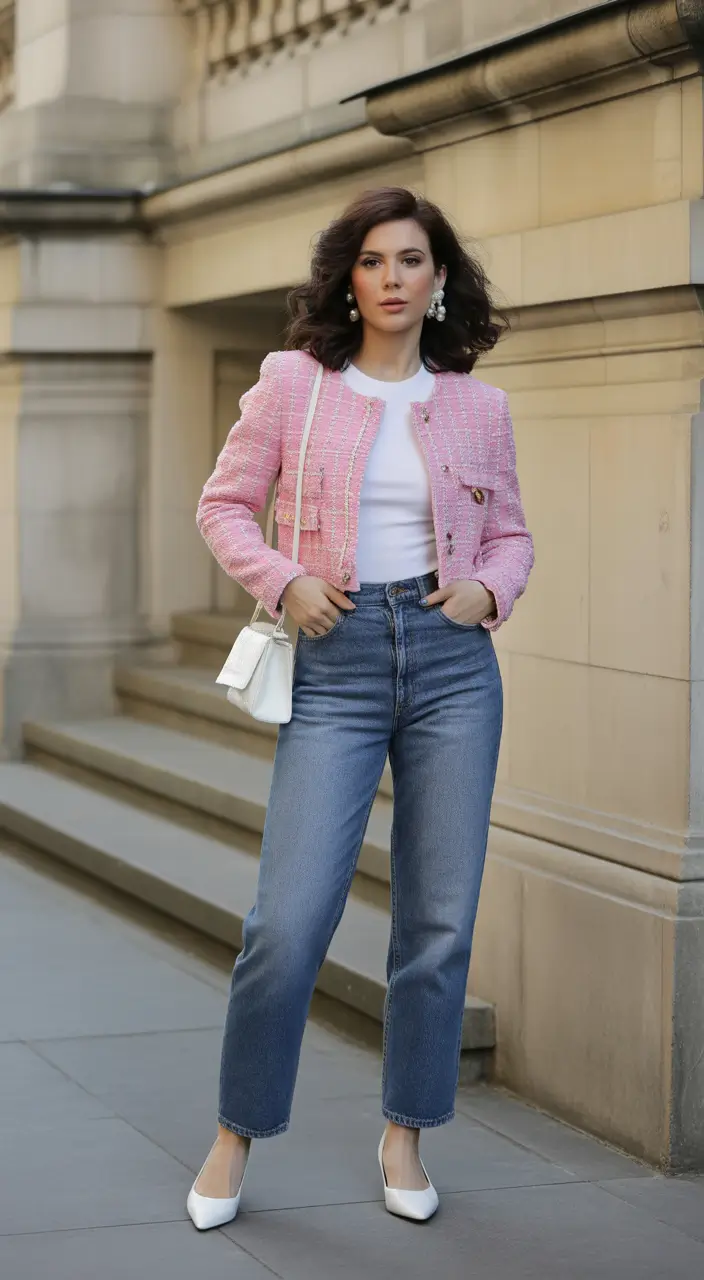 cute spring school outfits 2026 The Pink Tweed Jacket for a Polished School Day
