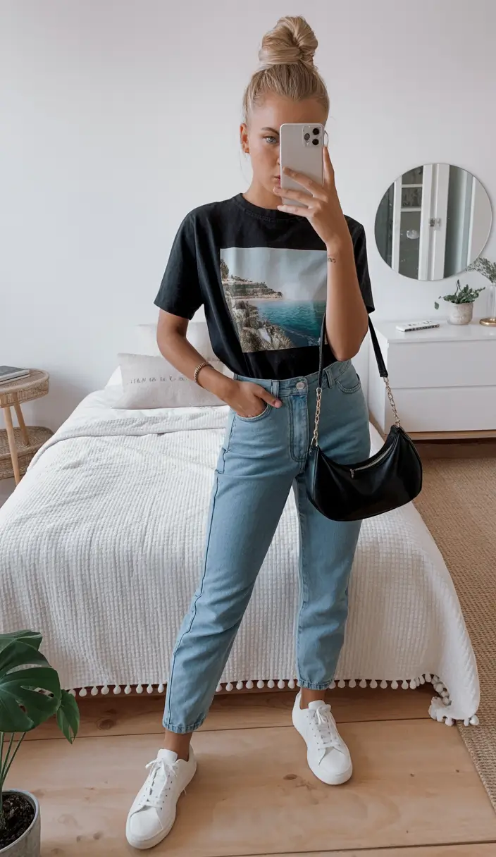 effortless spring looks 2026 Relaxed Coastal Graphic Tee and Denim for Everyday Comfort