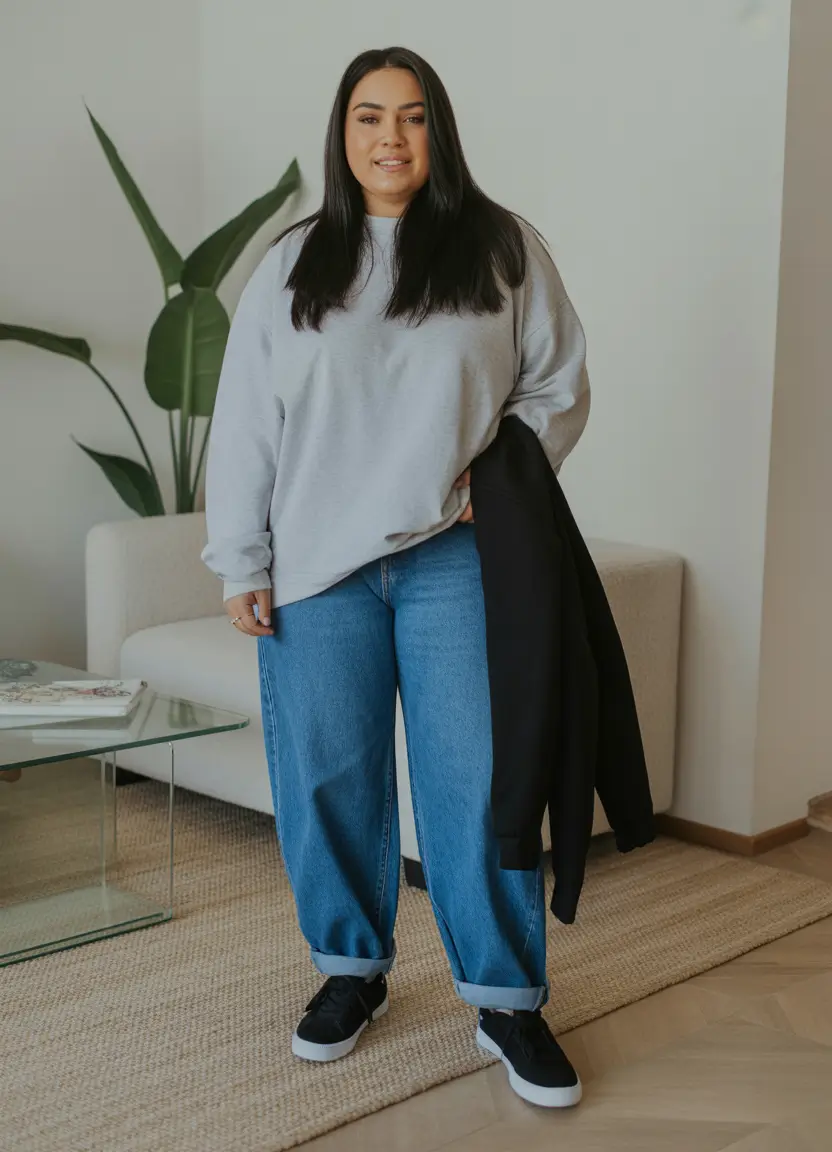 essential midsize spring outfits 2026 Soft Sweatshirt Layers for Casual Spring Days