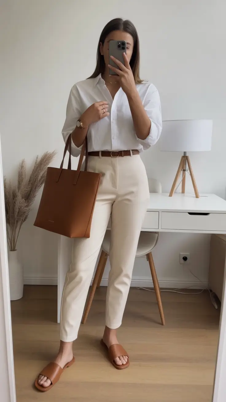 essential old money spring outfits 2026 Clean White Classics with Warm Leather Accents